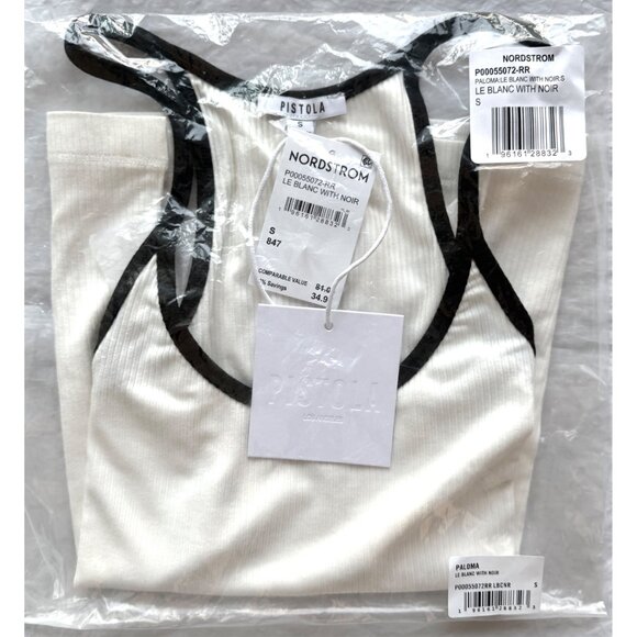 PISTOLA NWT PALOMA SCOOP NECK LE BLANC WITH NOIR RAYON RIB TANK. SIZE S - Picture 10 of 11
